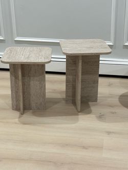 Travertine Marble Side Table with Shelf