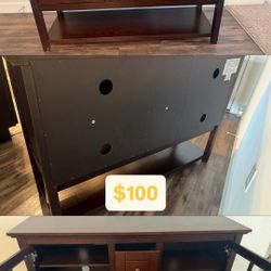 Wood buffet / sideboard with glass doors