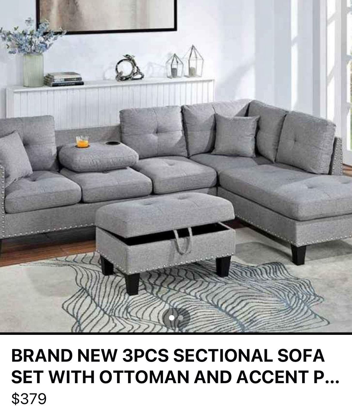 3pc Sectional With Ottoman Set