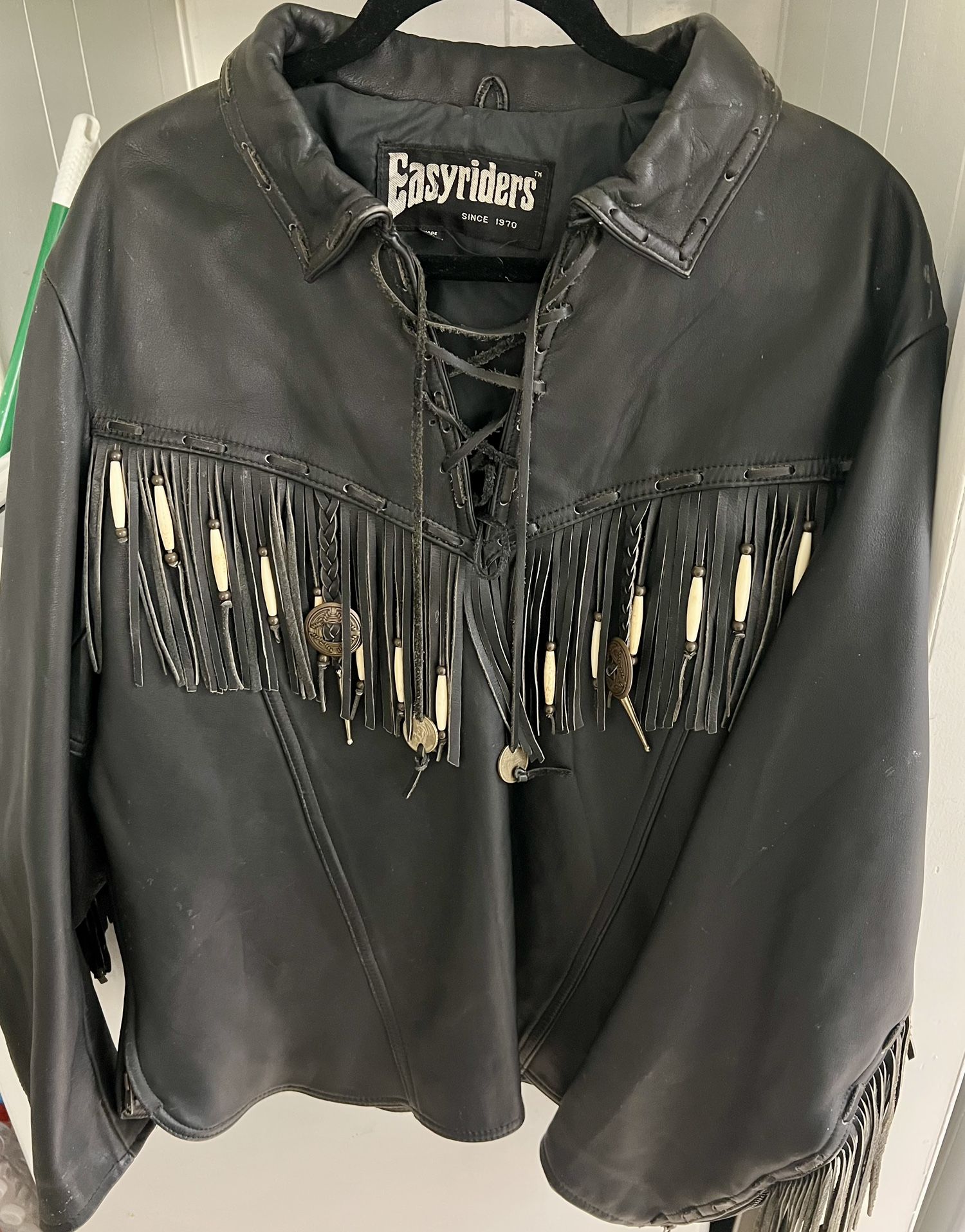 vintage easy rider leather jacket sz L fringe motorcycle