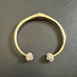 Kate Spade Gold Tone Hinged Cuff Bracelet With Rhinestone Ball Ends