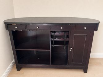 Dark Wood Bar Cabinet with Stone Top
