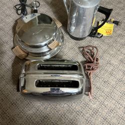 Old Antique Silver Waffle Maker, Toaster, and Coffee Maker !!!!!!