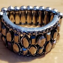 Silvertone Stretch Ring With Rhinestone Accents 