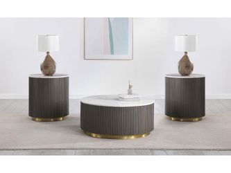 Jason White 3-piece Round Marble Coffee and End Table Set