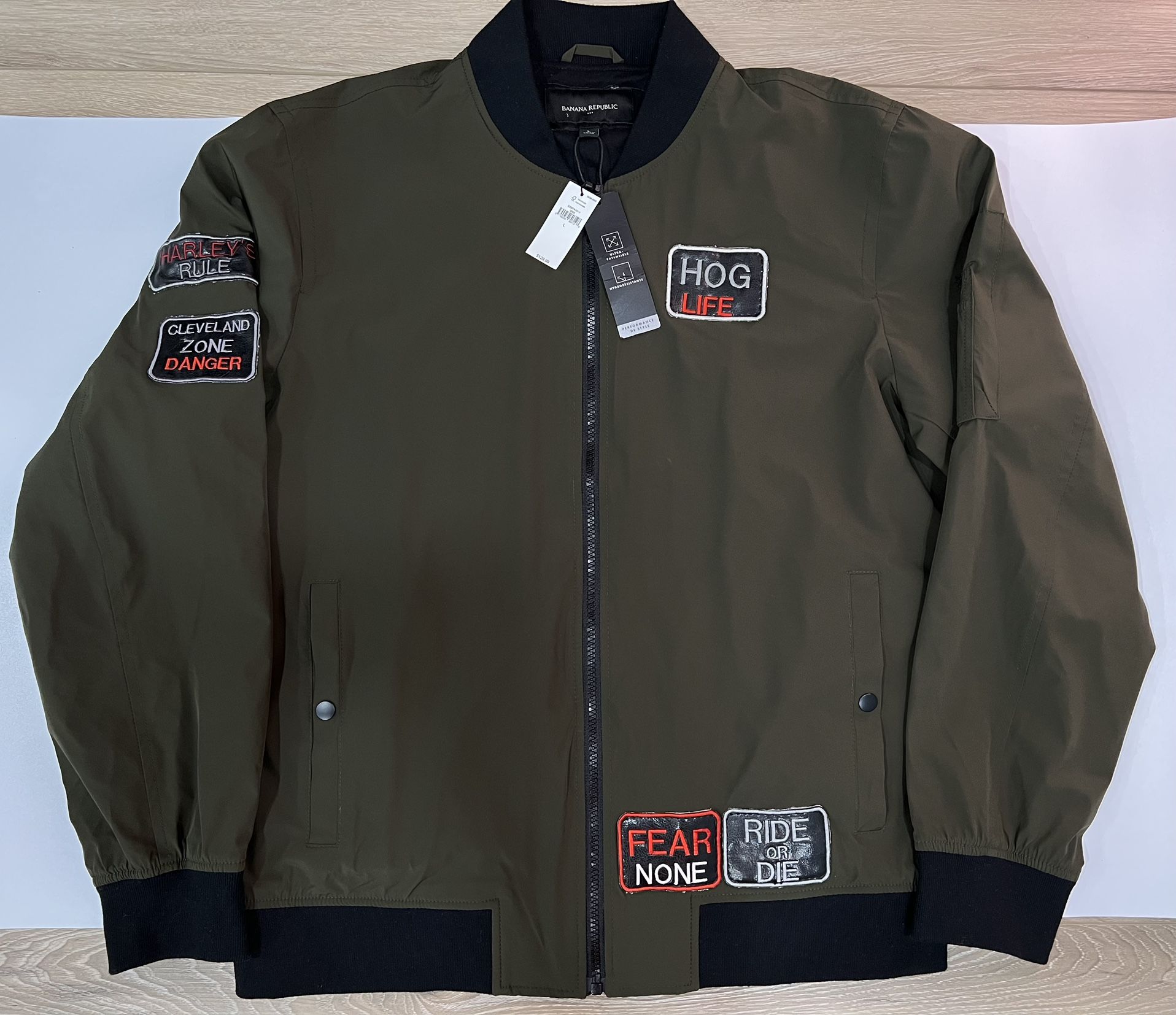 Banana Republic Men Bomber Jacket Slim Casual Windbreaker Jacket with Patches Thin Coat Size L