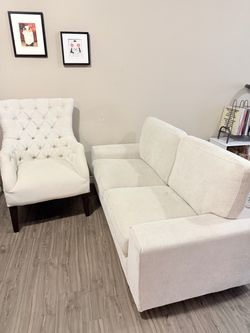 Cream Loveseat and Tufted Accent Chair Set