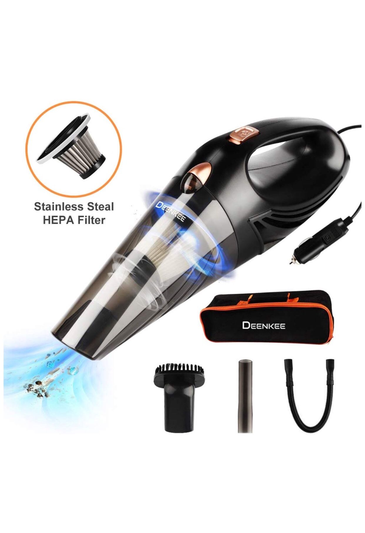 Car Vacuum, Handheld Vacuum for Car DC 12V, Stronger Suction, 5M Long Corded Portable Wet Dry Car Vacuum Cleaner High Power with Multiple Accessories