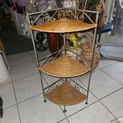 3 TIER WICKER METAL CORNER SHELF