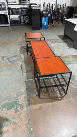 Zinus Modern Studio Collection Metal Frame Mahogany Veneer Coffee Table w/2 Matching End Tables