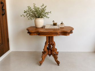 Carved Walnut Accent Table • Ornate Pedestal Side Table