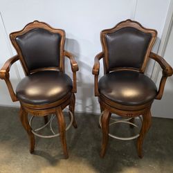 Two Wood & Leather Stools