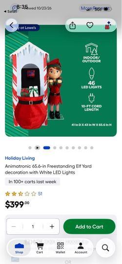 Holiday Living Animatronic 65.6-in Freestanding Elf Yard Decoration