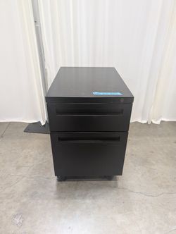 Black Two-Drawer Mobile Filing Cabinet in Metal (Missing key)