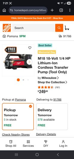 M18 18-Volt 1/4 HP Lithium-lon Cordless Transfer Pump (Tool Only