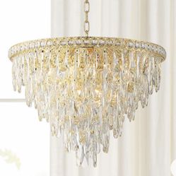 23 1/2” Wide Gold And Crystal Pendant Light 