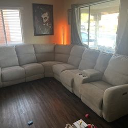 Sectional Couch 7 Seats. Power Recliner Capable Grey