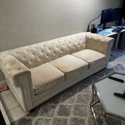 Cream Velvet Tufted Sofa 