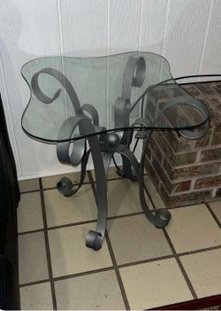 Modern Scroll Metal & Glass Accent Table