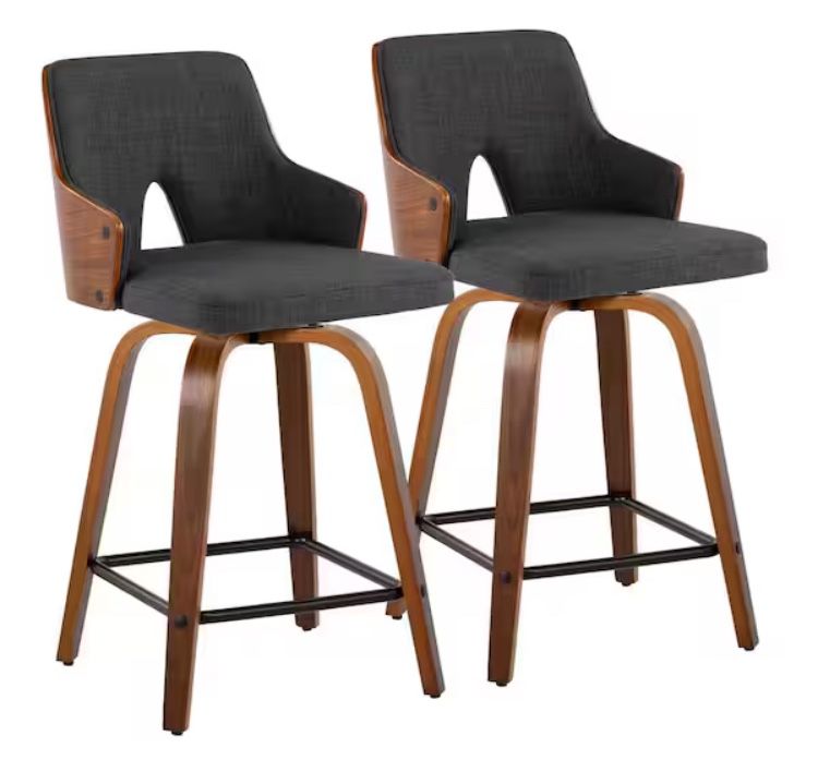 Stella Stools – Set of 2 (Walnut Wood + Charcoal Fabric) – Available in 24”, 26”, & 30” ✨