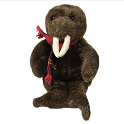 Russ Berrie’s Wendell The Walrus Red Plaid Scarf Plush Stuffed Animal 11" GUC