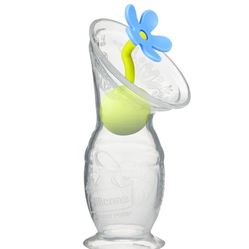 Haakaa Silicone Breast pump with suction base and blue flower stopper