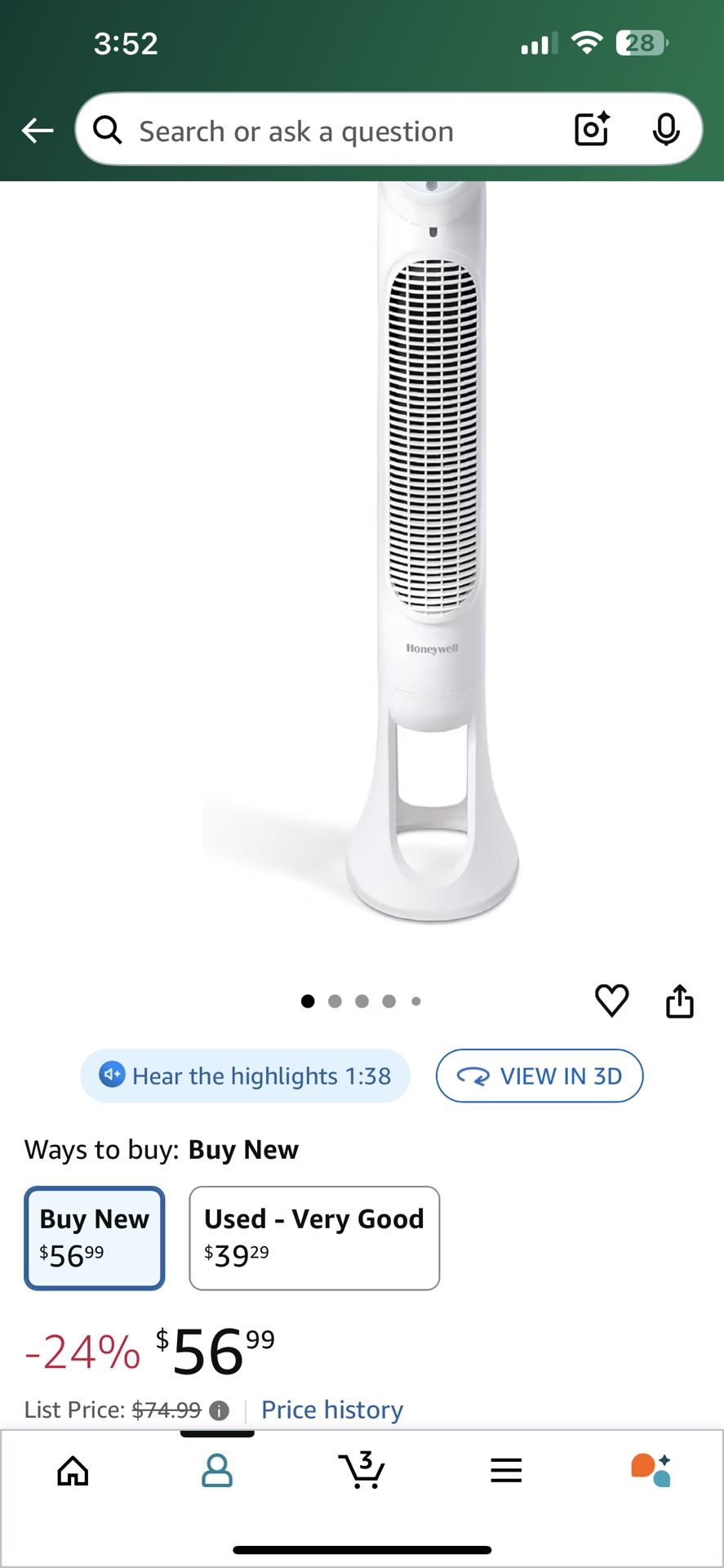 ❄️ Honeywell QuietSet Whole Room Tower Fan