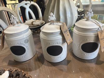 Home Essentials Cream Ceramic Canister with Chalk