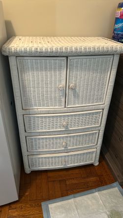 White wicker armoire