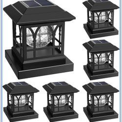 Fence Post Solar Lights, Crackle Glass Solar Post Cap Lights X(396)