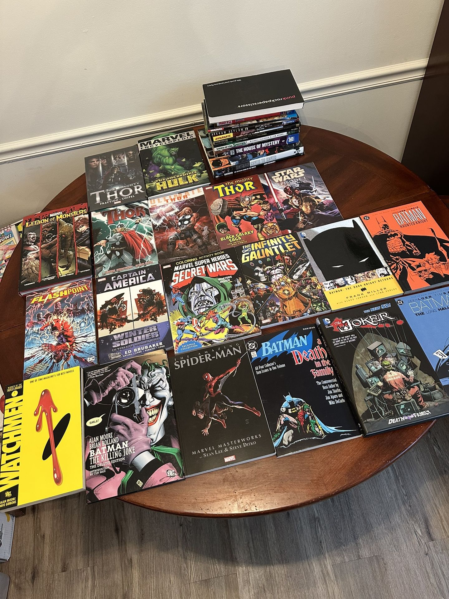 Marvel Comics and DC Comics Trade Paperback Lot. Batman, Spiderman, Avengers