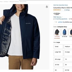 Columbia Men's Oso Mountain Insulated Rain Jacket new- size L