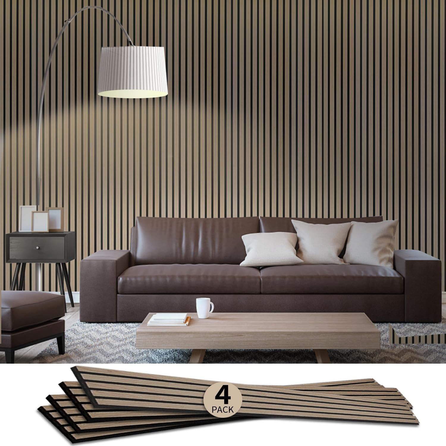 3D Acoustic Wood Wall Panels, 94.5'' x 7.9'' Interior Wall Panels for Home Theater & Office, Noise Reducing Wall Panels with Sound Absorbing Core, Woo