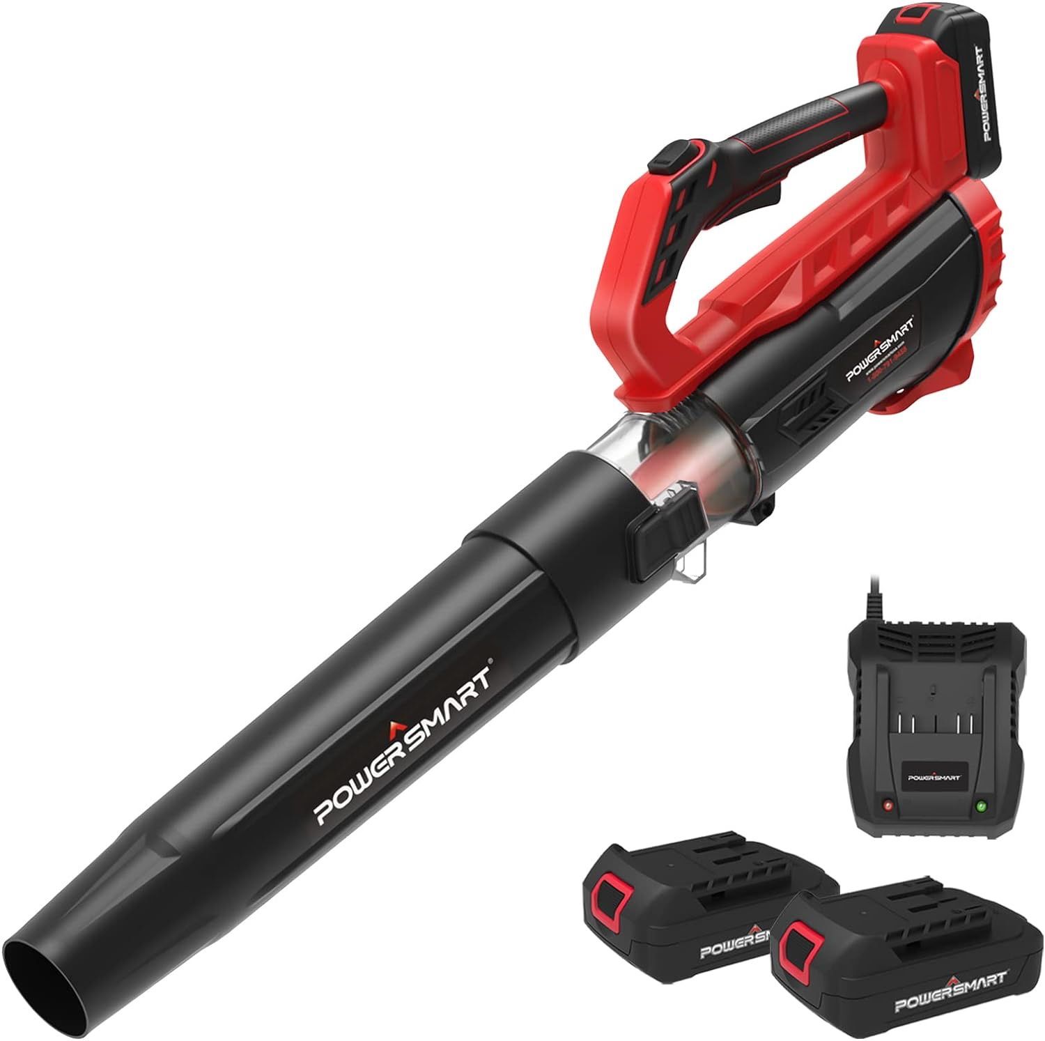 PowerSmart 20V Cordless Leaf Blower with 2 Batteries and Charger, Blowers for Lawn Care, Snow Blowing & Yard Cleaning