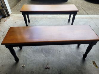 Two wooden dining room benches