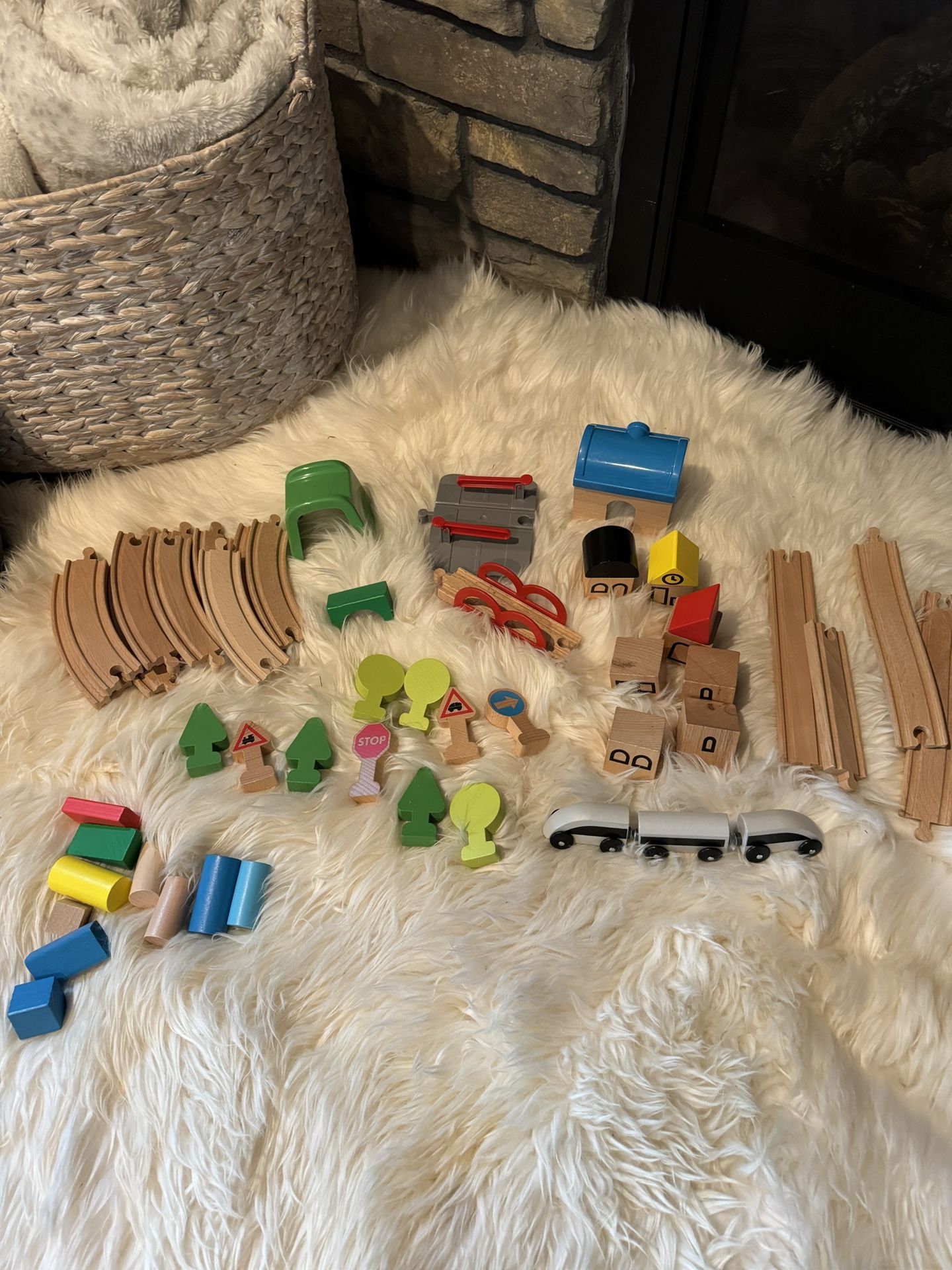 IKEA Wood 45 Piece Train Set With Extra Wood Blocks