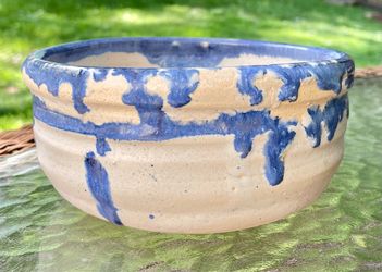Vintage Studio Pottery Bowl - Cobalt Blue Drip Glaze - (Signed)