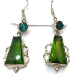 Earrings Silver Green Diopside Stone Pierced Drop