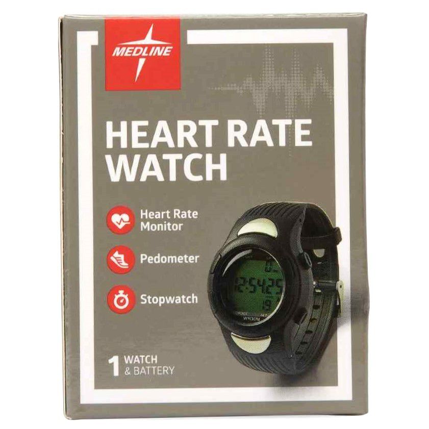 New Black Heart Rate Monitor / Pedometer / Watch / Stopwatch - Stainless Steel Back Water Resistant up to 98 ft., Backlight Display for Easy Night Use
