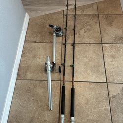 Penn 113h Reels And Two Custom Rods With Removable Aftco Reel Seets For Easy Travel  Good for trolling or bridge fishing 