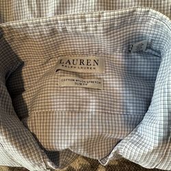 Lauren Ralph Lauren Men’s Blue Micro Check Dress Shirt – Slim Fit (Size L 16½ 32/33)