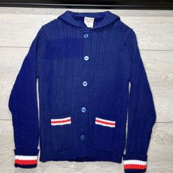 New Vintage 1980s French Toast Navy Striped Button Down Hooded Cardigan Sweater