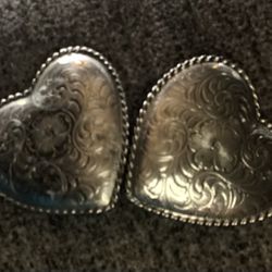 Two Western Style Heart Shaped Belt Buckles