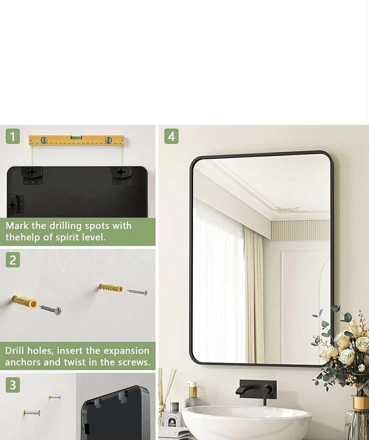 GDCYCDG Black Metal Framed Mirror 15” x 25” Hang Vertical Or Horizontally New In Box