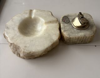 Vintage Alabaster Ashtray And Lighter Set