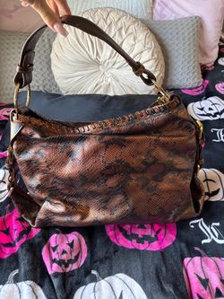 The Find Bronze Metallic Snakeskin Embossed vintage Hobo Shoulder Bag - Excellent Condition
