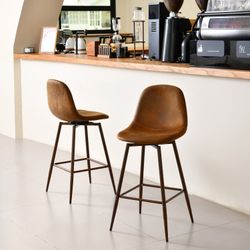 Homy Casa CHARLTON COUNTER SUEDE BROWN WALNUT METAL LEG SW Barstool Swivel Chair Open Box