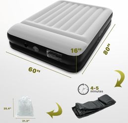 22in Queen Dura-Beam Comfort Plush High-Rise Inflatable Air Mattress with Built in Pump for Travel and Camping, 600lb Weight Capacity