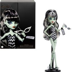 Monster High x Barbie Frankie Stein Doll with Original Barbie-Inspired Swimsuit and Solo in The Spotlight Black Evening Dress and Accessories