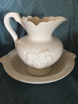 White Ceramic Pitcher And Wash Basin